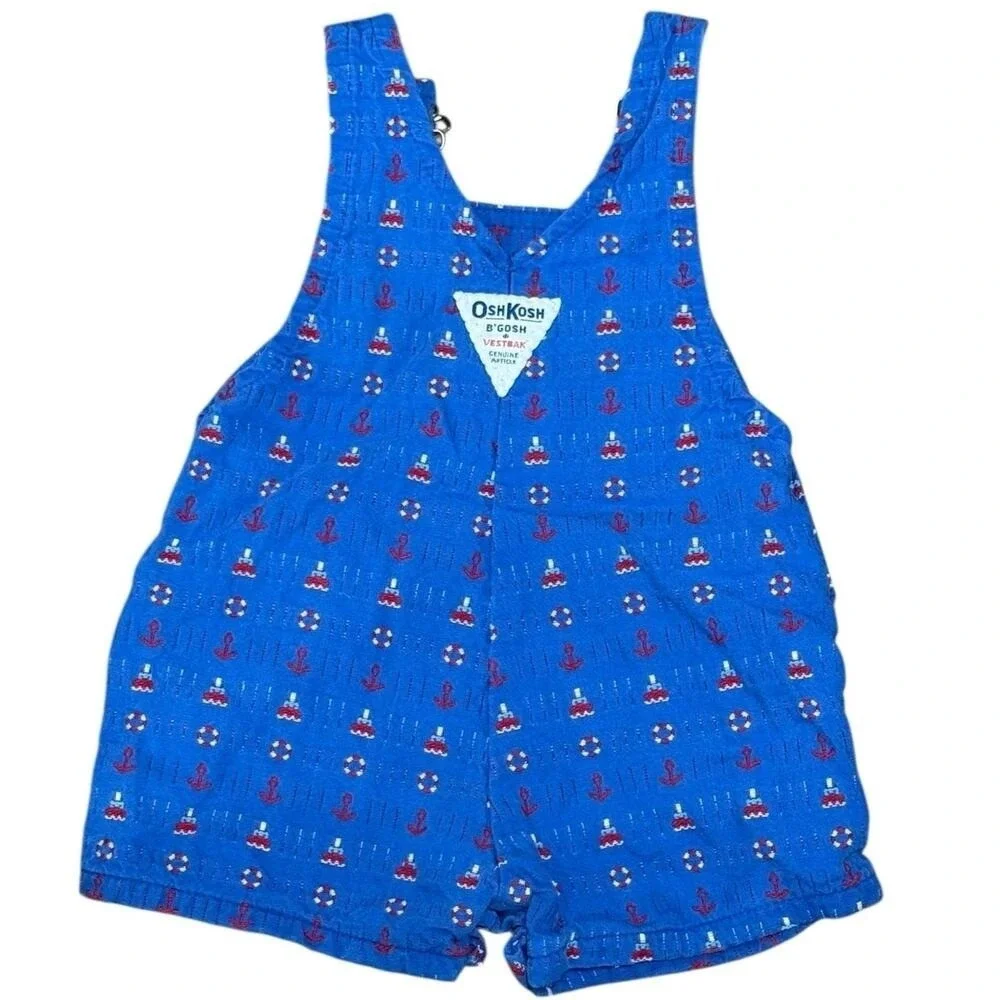 Vintage OshKosh B'gosh Sailor‎ Nautical Shortalls 6-9 Mos Romper Vestback USA